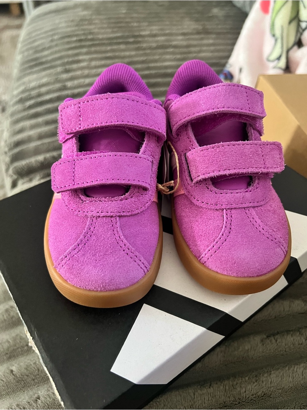 Kids Suede Hook-and-Loop Sneakers in Purple